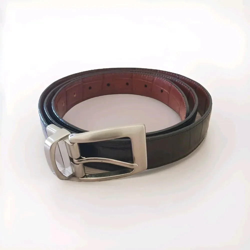 Brighton Reversible Croc Embossed Leather Men 46 Brown/Black Style 30090